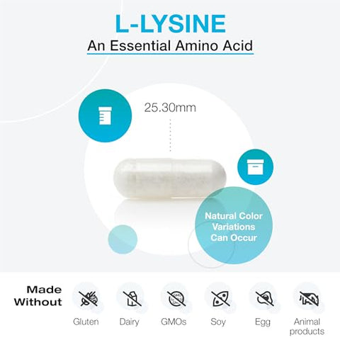 L-Lysine 1000mg Cápsulas – Suplemento de Aminoácidos para Apoiar a Síntese de Colágeno, Equilibra a Alta Ingestão de Arginina (90 Cápsulas) - XYMOGEN