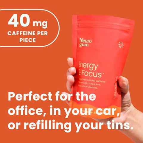 Energy – Goma de Cafeína (90 unidades) – Sem Açúcar com L-teanina, Cafeína Natural e Vitamina B12 - NeuroGum