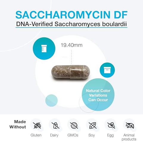 Saccharomycin DF – Probióticos de Levedura Saccharomyces boulardii Resistentes ao Ácido Estomacal, Verificados por DNA – Apoio à Saúde Imunológica e Gastrointestinal - XYMOGEN