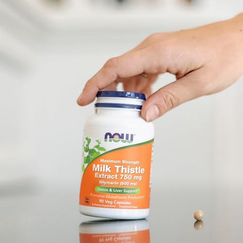 Extrato de Cardo Mariano 750 mg Silimarina (600 mg), Máxima Potência – 90 Cápsulas Vegetais - NOW Foods