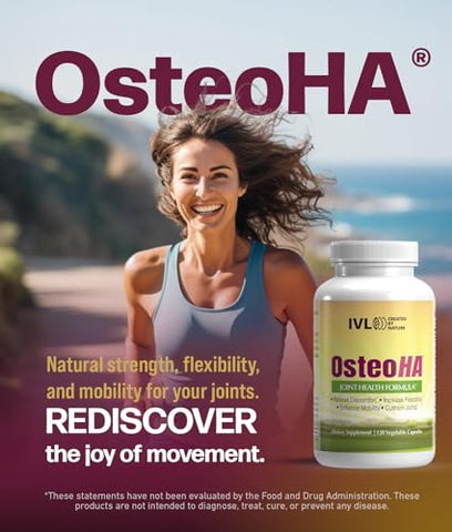 OsteoHA Fórmula para Saúde das Articulações – Suplementos para Suporte da Saúde das Articulações – com Ácido Hialurônico – Flexibilidade, Mobilidade, Estilo de Vida – com Boswellia, Vitamina C (120 Cápsulas Vegetais) - IVL