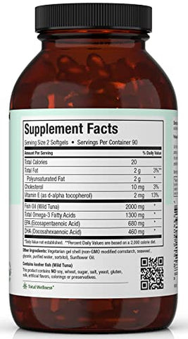 Maxi Health - Omega 3 Concentrado de Óleo de Peixe – Fonte Potente de Ácidos Graxos EPA/DHA – Saúde do Coração e Cérebro – 100% Natural