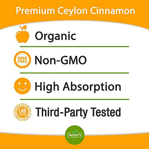 Nature's Choice - Cápsulas de Canela Ceylon Orgânica 1800mg – Suplemento Puro de Canela Certificada Orgânica, Livre de Transgênicos, Pó de Canela Sem Glúten, Comprimidos Antioxidantes de Canela, 120 Unidades