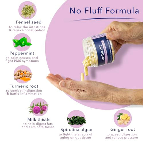 Unbloat - Pílulas Anti-Inchaço para Mulheres – Alívio Eficaz do Inchaço e Suporte Digestivo, Suplemento que Melhora a Saúde Intestinal, Fórmula Sem Inchaço com Pre e Probióticos, Suplementos Desinchantes – Marca em Destaque