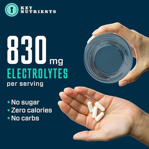Comprimidos de Eletrólitos, 200 Cápsulas, Comprimidos de Sal para Desidratação, Comprimidos de Eletrólitos para Jejum – Pílulas de Sal com Eletrólitos, Sem Açúcar, Hidratação sem Glúten - KEY NUTRIENTS