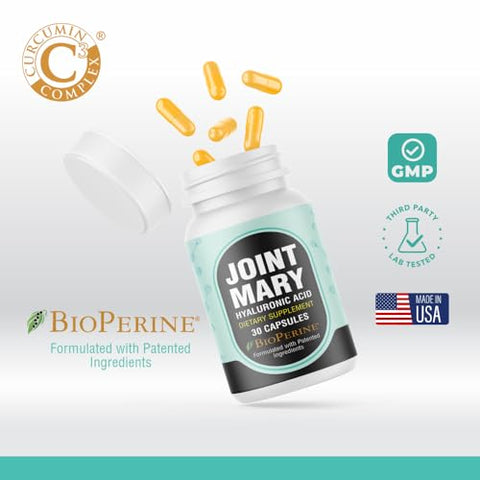 JOINT MARY - Suplemento Ácido Hialurônico – Suporte Avançado para Articulações com Colágeno Hidrolisado, Cúrcuma, Glucosamina, MSM, Vitamina C – 30 Cápsulas