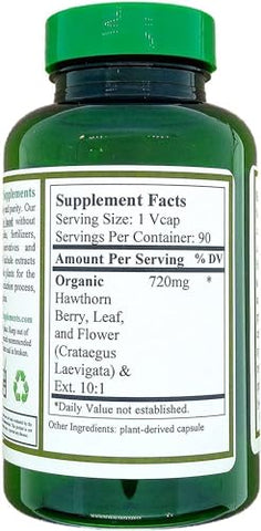Green Organic Supplements - Cápsulas de Espinheiro Branco, Folha, Flor, Suplemento de Espinheiro Branco Contém 90 Cápsulas, Ervas Naturais de Espinheiro Branco para Saúde Cardiovascular