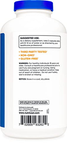 L-Lysine 1000mg por Porção, 250 Porções, 500 Cápsulas – Livre de Glúten, Não-OGM, 500mg por Cápsula - Nutricost