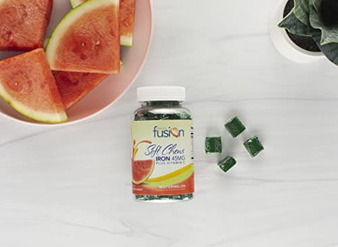 Iron Soft Chew com Vitamina C | Sabor Melancia | Vitamina Mastigável para Pacientes Bariátricos | Sem Glúten | Suplemento de Ferro para Mulheres e Homens | 60 Unidades | 200g - Bariatric Fusion