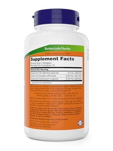 NOW Foods - Now Peppermint Gels com Óleo de Gengibre e Óleo de Funcho, 150 Softgels (Pacote com 2), Revestimento Entérico