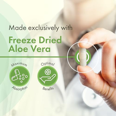 Aloe Remedy - Aloe Vera Capsules – Cápsulas de Aloe Vera à Base de Plantas com Gel e Folhas de Aloe Vera Liofilizadas, Cápsulas de Gel Puro de Aloe Vera para Suporte IC e BPS, Aloe Vera IC, 180 Cápsulas