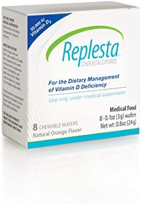 Replesta - Vitamina D3 Cholecalciferol 50.000 UI, Deficiência de Vitamina D, Wafer Mastigável Semanal, Sabor Natural de Laranja, 8 Unidades (Pacote de 1)