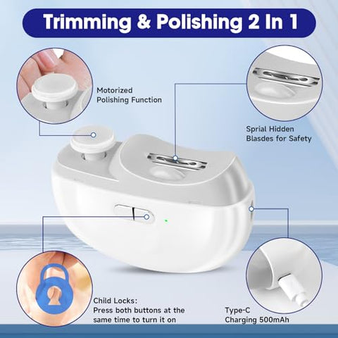 SUPERZZKKE - Cortador de Unhas Elétrico para Bebês – Aparador de Unhas 3 em 1, Polidor