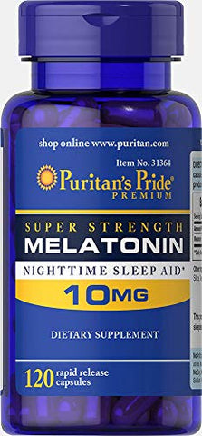 Puritan's Pride - Puritan’s Pride Melatonina 10 mg – Auxílio para dormir e relaxar – 120 cápsulas (3-Pack)