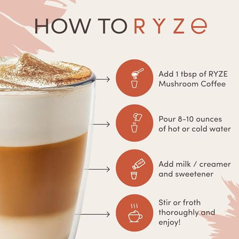 RYZE SUPERFOODS - Café de Cogumelo Original, 360g (60 Porções) (Pacote com 2), Suprimento de 60 Dias, Café de Cogumelo Orgânico, Melhore a Saúde