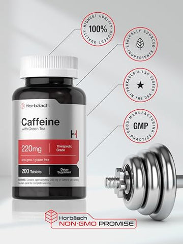 Cápsulas de Cafeína 200mg | com Chá Verde | 200 Comprimidos | Vegetariano, Não-OGM | Horbäach - Horbäach