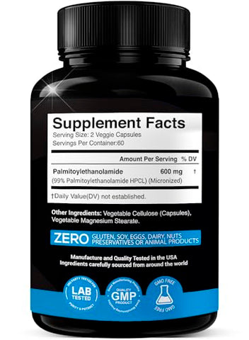 X Gold Health - Palmitoiletanolamida Suplemento 600 mg | PEA Micronizado 99%% Altamente Purificado e Bioacessível | Fabricado nos EUA | Para Homens e Mulheres – 120 Cápsulas