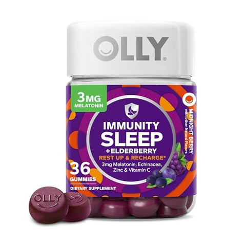 Gummy Sleep Immunity com Melatonina, Sabugueiro, Vitamina C, Zinco, Equinácea, 36 Unidades – Gummy Sleep com Melatonina, L-Teanina, Camomila, 50 Unidades - OLLY