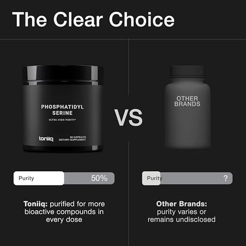 Phosphatidylserine – Fórmula de 400mg – Primeira Pureza de 50% do Mundo – Maior Pureza nos EUA – Suplemento de Fosfatidilserina Livre de Soja – 90 Cápsulas Vegetais - Toniiq