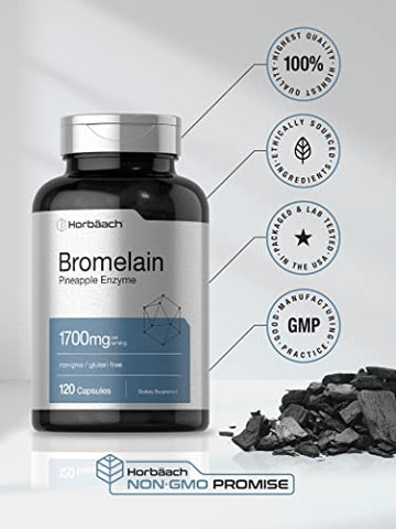 Bromelain 1700 mg | 120 Cápsulas | Suporte à Saúde Digestiva | Suplemento Enzimático de Abacaxi | Sem OGM, Sem Glúten - Horbäach