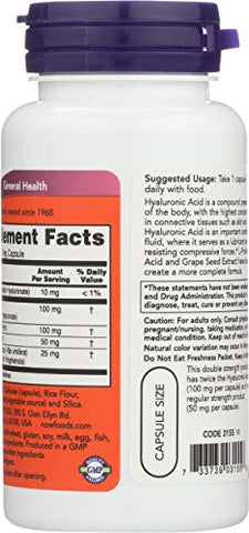 NOW Foods - Now Foods Ácido 100mg 2X 60 Vc Ácido Hialurônico, 60 CT