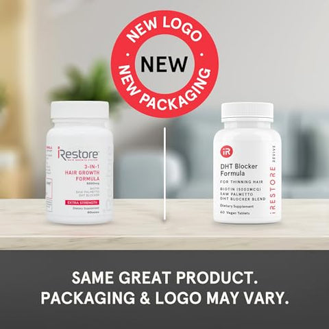 iRestore - iRESTORE – Suplemento Capilar 3 em 1 com Biotina, Bloqueador de DHT, Saw Palmetto e Outros Extratos para Queda de Cabelo – iRESTORE
