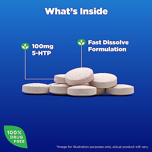 5-HTP Tabletes de Dissolução Rápida, Ajuda a Manter uma Mentalidade Positiva, Estimula a Produção de Serotonina, Livre de Medicamentos, Liberação Controlada, Máxima Potência, Sabor Frutas Silvestres 30 - Natrol