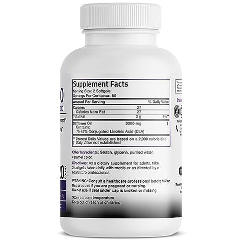 CLA 3000 – Potência Extra para Gerenciamento de Peso Saudável e Massa Muscular Magra – Ácido Linoleico Conjugado 120 Softgels - Bronson