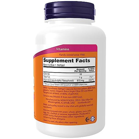 Suplementos, Vitamina E-1.000 UI Tocoferóis Mistos, Proteção Antioxidante, 100 Softgels - NOW Foods