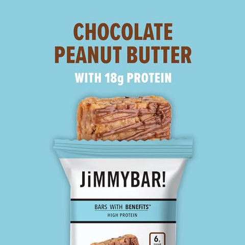 JIMMYBAR - JiMMY’S! Barra de Proteína Funcional – Chocolate Peanut Butter – 12 Unidades – 18g de Proteína, Baixo Teor de Açúcar, Sem Glúten
