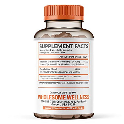 Wholesome Wellness - VIT C Liposomal 1500mg (200 Cápsulas) Alta Absorção – Sistema Imunológico