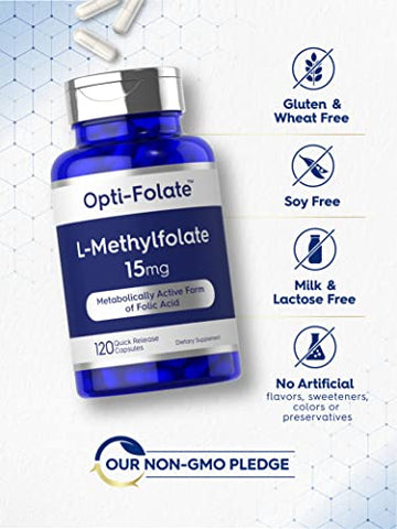 L Methylfolate 15mg | 120 Cápsulas | Tamanho Econômico | Potência Máxima | Otimizado e Ativado | Não-OGM, Sem Glúten | Metilfolato, 5-MTHF | por Opti-Folate - Carlyle