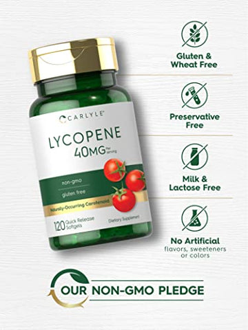 Lycopene 40mg | 120 Softgels | Carotenoide Natural | Não-OGM | Marca Carlyle - Carlyle