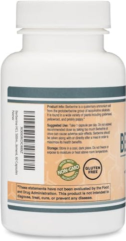 Double Wood Supplements - Berberine 500mg, 60 Cápsulas – Testado por Terceiros, Livre de Transgênicos, Sem Glúten, Vegano – Ativador AMPK para Saúde Cardiovascular – Berberina HCL pela Double Wood