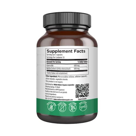 Mother Nature Organics Superfoods for Organic Living - Quercetina 600mg – Potente Antioxidante Natural – Marca Quercetina 600mg