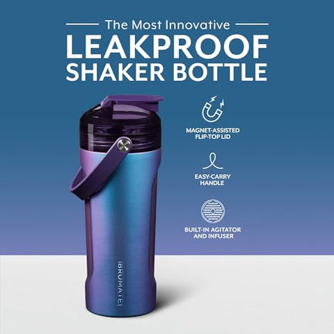 MultiShaker Blender Garrafa Shaker | Garrafa de Aço Inoxidável Isolada à Prova de Vazamentos | Garrafa para Proteína e Pré-Treino na Academia | 26oz (Dark Aura) - BrüMate