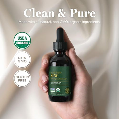 Global Healing Center - Global Healing – Suplemento Líquido de Zinco Orgânico USDA – Gotas de Vitamina Pura para Impulsionar o Sistema Imunológico, Equilíbrio Hormonal e Envelhecimento Saudável – Vegano, Não-OGM – 60 ml