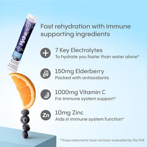 Electrolytes Plus Immunity – Pó de Reidratação Rápida com Baixo Teor de Açúcar, Vitamina C de 1.000mg e 300mg de Sabugueiro - Hydralyte