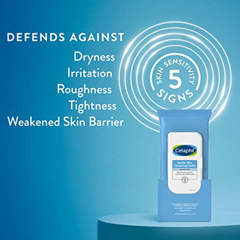 Lenços Umedecidos para Rosto e Corpo, Panos de Limpeza Suave para Pele Sensível, Presentes para o Dia das Mães, 25 Unidades (Pacote com 3), para Pele Seca, Fechamento Flip Top, Ótimo para a Academia - Cetaphil