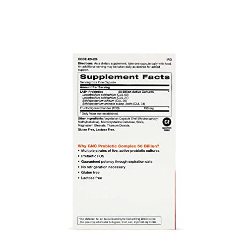Probiotic Complex Daily Need 50 Bilhões CFUs | Estudo Clínico Multi-Cepas, Suporte para Saúde Digestiva e Imunológica, Vegetariano | 30 Cápsulas - GNC