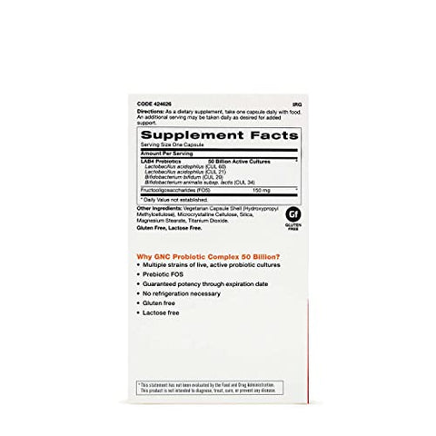 Probiotic Complex Daily Need 50 Bilhões CFUs | Estudo Clínico Multi-Cepas, Suporte para Saúde Digestiva e Imunológica, Vegetariano | 30 Cápsulas - GNC