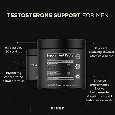 TERRA ELMNT - 21,800mg Testosterone Booster p/ Homens 8X Força c/ Ashwagandha, Tongkat Ali, Pycnogenol, Tribulus – Total T Aumento Test Libido Muscular Construtor Crescimento