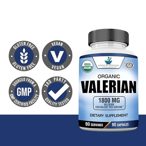 Valeriana Orgânica 1800mg Por Porção – Vegano, Sem Glúten, Não-OGM, 90 Cápsulas, 90 Porções - American Standard Supplements