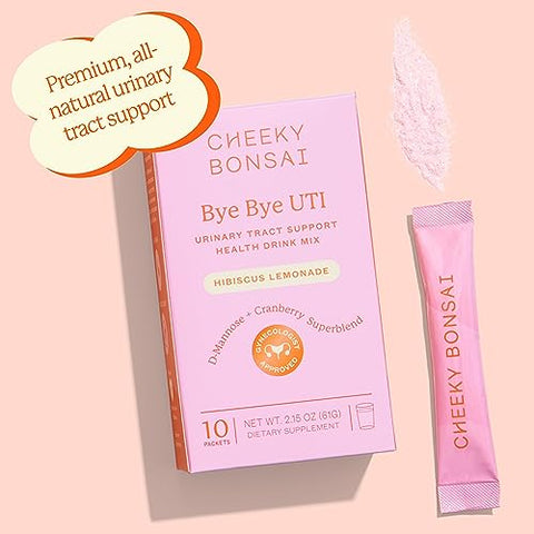 Bye Bye UTI – Pó para Bebida de Suporte ao Trato Urinário | 10 Pacotes | Sabor Limonada de Hibisco – Suporte ao Trato Urinário Saudável, Ação Rápida, Mistura Simples com Água - Cheeky Bonsai