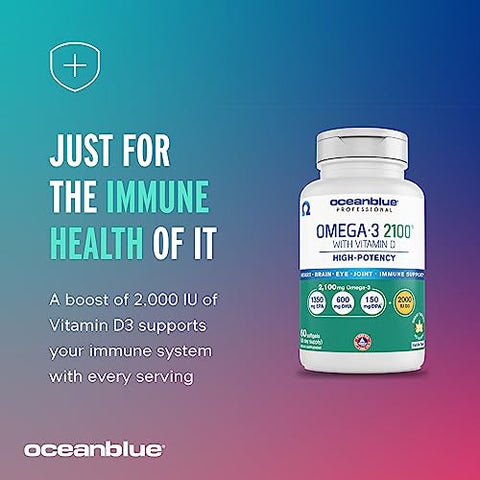 Professional Omega-3 2100 – 180 ct – Óleo de Peixe Triplo Forte sem Sabor de Peixe com Alta Potência de EPA, DHA, DPA e Vitamina D3 – Capturado na Natureza – Sabor Baunilha (90…) - Oceanblue