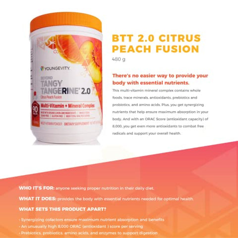 Beyond Tangy Tangerine 2.0 – Multivitamínico de Pêssego Cítrico Fusion – Marca Youngevity - Youngevity