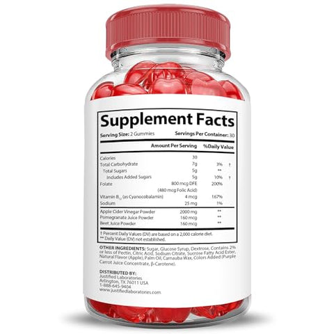 Justified Laboratories - Trim Tummy Keto ACV Gummies Extreme 2000MG – 3 Pack | Gummies de Vinagre de Maçã com Romã e Beterraba | B12 Vegan Non GMO 180 Gummys