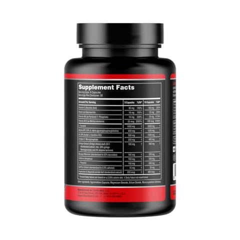 Fórmula Nootrópica (150 Cápsulas) – Melhor Suplemento Produtivo com Cafeína / 8 Horas de Foco e Energia - Gorilla Mind