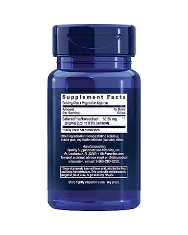 Optimized Saffron – Extrato de Açafrão, Suplemento que Combate a Vontade de Petiscar – Sem Transgênicos, Sem Glúten, Vegetariano – 60 Cápsulas Vegetarianas - Life Extension