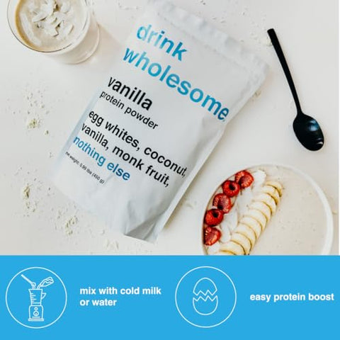 drink wholesome - Proteína em Pó de Clara de Ovo de Baunilha | Fácil Digestão | Amigável ao Estômago | Sem Inchaço | Sem Lactose | Sem Bloating | 100% Natural